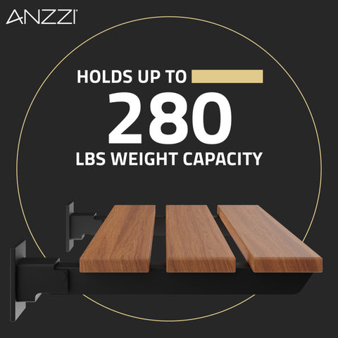 AC-AZ202MB - Bohemian 18.7 in. Teak Wall Mounted Folding Shower Seat in Matte Black