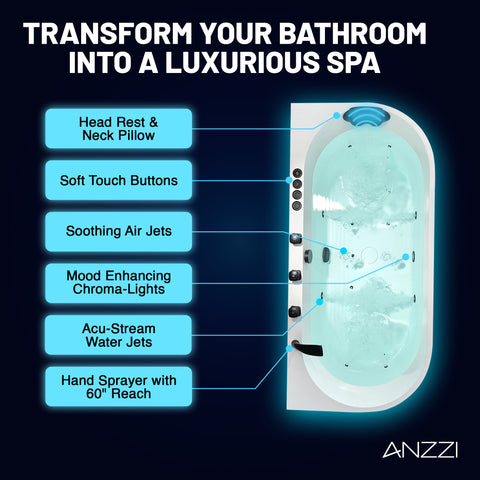 Stone Bell Flatbottom Freestanding Whirlpool and Air Bathtub with Center Drain and Faucet in Various Colors
