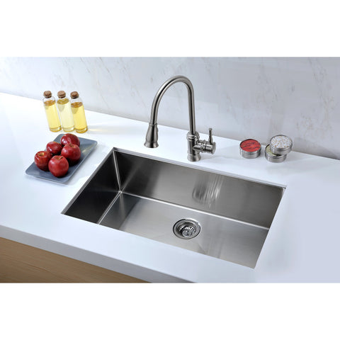 K-AZ3219-1A - Vanguard Undermount Stainless Steel 32 in. 0-Hole Single Bowl Kitchen Sink in Brushed Satin