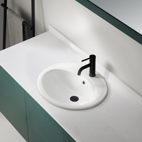 Luna Series 19 in. Ceramic Drop-in Oval Bathroom Sink Basin in White