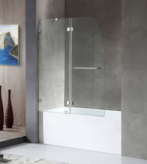 60 in. L x 32 in. W x 79 in. H Left Drain White Rectangular Tub with Frameless Hinged Tub Door in Polished Chrome Finish