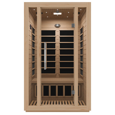 SC-SS0008-2P - SteamSpa SteamSpa Maldives 2-Person Low EMF Carbon FAR Infrared Hemlock Wooden Indoor Home Sauna Room with LED Touch Control Panel