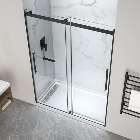 Stellar Series Sliding Frameless Shower Door  with Alcove Shower Base