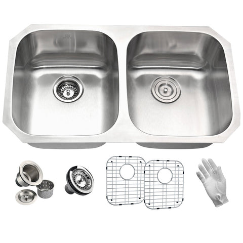 ANZZI MOORE Undermount 32 in. Double Bowl Kitchen Sink with Sails Faucet