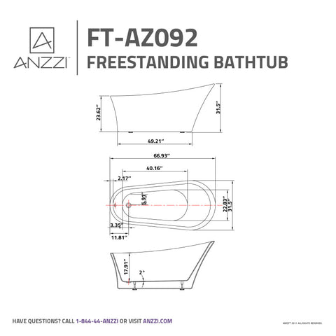 ANZZI 5.58 ft. Freestanding Bathtub in White