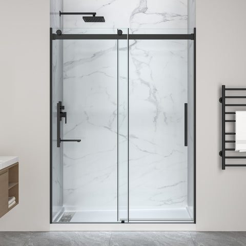 Stellar Series Sliding Frameless Shower Door  with Alcove Shower Base
