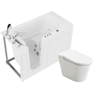 ANZZI Series 30 in. x 60 in. Left Drain Walk-In Whirlpool Tub with Fast Drain in White and Full Function Smart Bidet Toilet