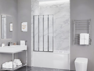 Accordion Style 33 in. x 55 in. H Sliding Framed Shower Door with Tempered Clear Glass