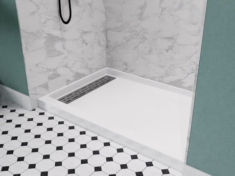 Alexander 60 in. L x 30 in. W Alcove Shower Pan Base with Left Drain in Glossy White Marine Acrylic