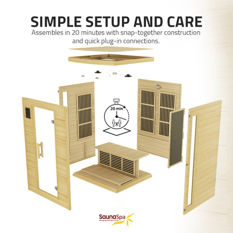 Seychelles 2-Person Carbon FAR Infrared Infrared Hemlock Wooden Indoor Home Sauna Room with LED Touch Control Panel