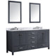 VT-MRCT0072-GY - ANZZI Chateau 72 in. W x 22 in. D Bathroom Bath Vanity Set in Gray with Carrara Marble Top with White Sink