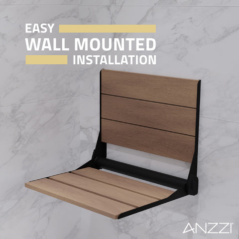 ANZZI Saxon Folding Teak Shower Seat (17" x 17"), 350 lbs Weight Capacity, Natural Teak Wood, ADA Compliant, Robust Wall Mount