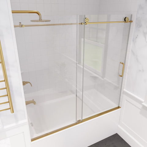 SD-AZ8080-01BG - ANZZI Raymore Series 60 in. x 62 in. Frameless Sliding Tub Door in Brushed Gold