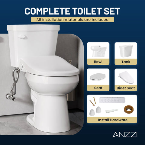 Garden 12 inch 2-pieces 1.28 GPF Siphon Elongated Ceramic Toilet in White Electric Bidet Seat with Auto Lid ADA Included