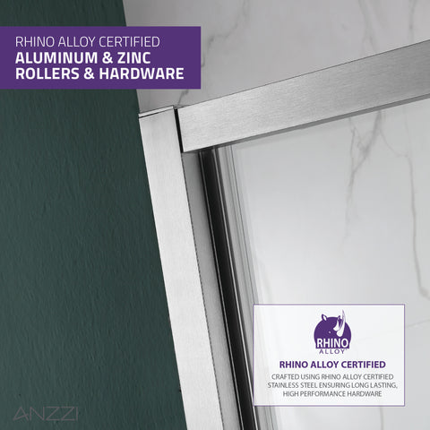 48 in. x 72 in. Framed Shower Door with TSUNAMI GUARD in Brushed Nickel