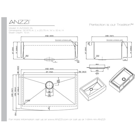 ANZZI Elysian Farmhouse Stainless Steel 32 in. 0-Hole Single Bowl Kitchen Sink in Brushed Satin