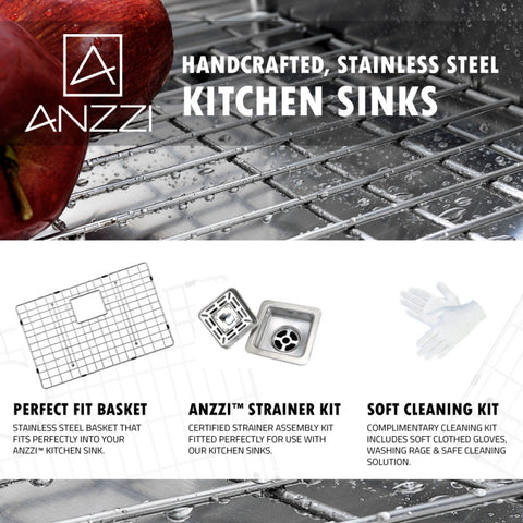 ANZZI Elysian Farmhouse Stainless Steel 32 in. 0-Hole Single Bowl Kitchen Sink in Brushed Satin