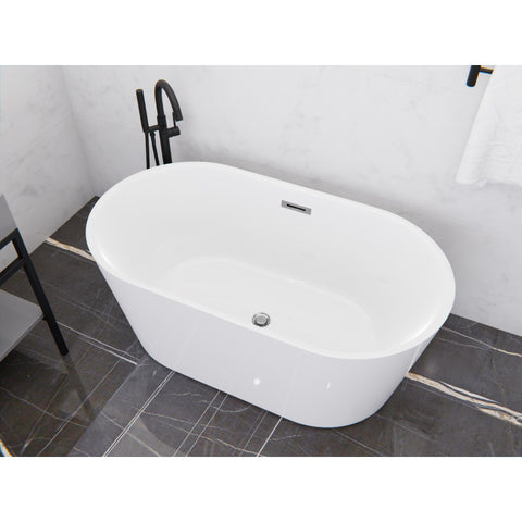 FT-AZ098-59 - ANZZI Chand 59 in. Acrylic Flatbottom Freestanding Bathtub in White