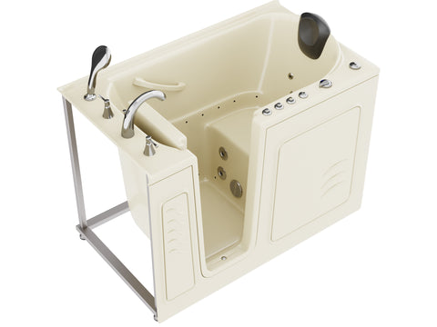 Coupe Series 30 in. x 53 in. Left Drain Quick Fill Walk-In Whirlpool and Air Tub with Powered Fast Drain in Biscuit