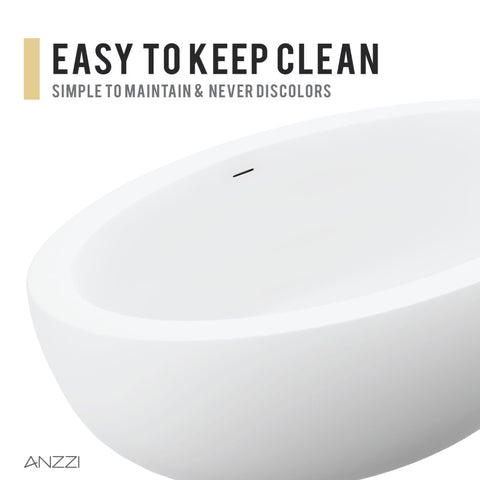 ANZZI Lusso 6.3 ft. Solid Surface Center Drain Freestanding Bathtub in Matte White