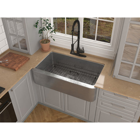 SK-021 - ANZZI Parthia Farmhouse Handmade Copper 36 in. 0-Hole Single Bowl Kitchen Sink in Hammered Nickel