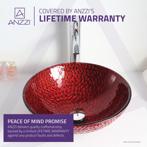 ANZZI Rhythm Series Deco-Glass Vessel Sink in Lustrous Red