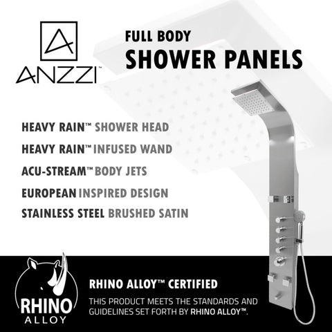 ANZZI Echo 63.5 in. 4-Jetted Full Body Shower Panel with Heavy Rain Showerhead, Spray Wand and Tub Spout in Brushed Steel