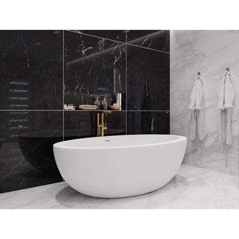 FT-AZ504 - ANZZI Lusso Series 76 in. x 41 in. Flat Bottom Solid Surface Freestanding Soaking Bathtub with Center Drain in Matte White