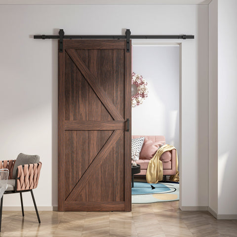 ID-AZBD03 - ANZZI ANZZI Heavy Duty Sturdy Sliding Barn Door - 36x84'' Brown Sliding Wood Single Slide Door - Solid Core MDF + PVC - Knockdown Design - Barn Doors and Hardware Included - Space-Saving Solution