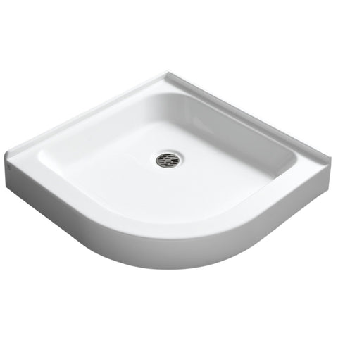 SB-AZ20RO - ANZZI Randi 32 in. L x 32 in. W Neo-Round Double Threshold Corner Shower Pan Base with Center Drain in White