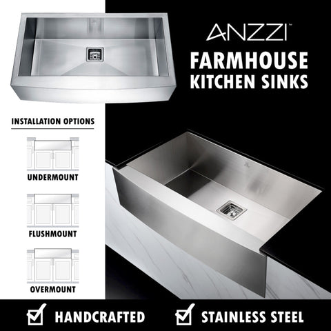 ANZZI Elysian Farmhouse 32 in. Single Bowl Kitchen Sink with Faucet in Polished Chrome