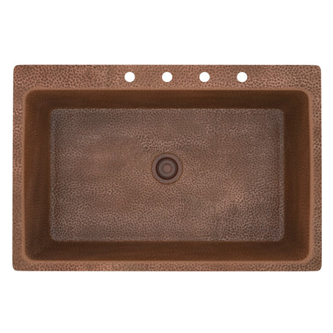 ANZZI Lydia Drop-in Handmade Copper 33 in. 4-Hole Single Bowl Kitchen Sink in Hammered Antique Copper