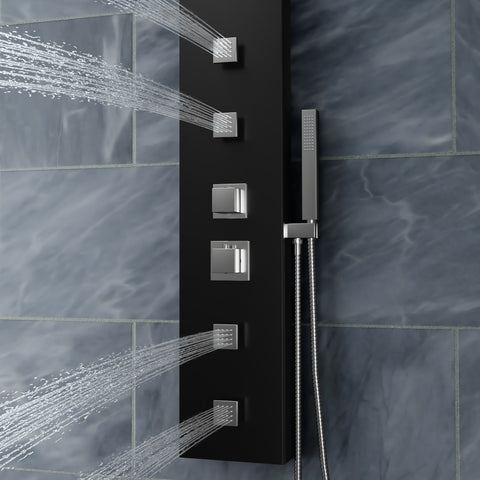 Monsoon 57 in. 4-Jetted Full Body Shower Panel System with Heavy Rain Shower, Spray Wand, in Matte Black