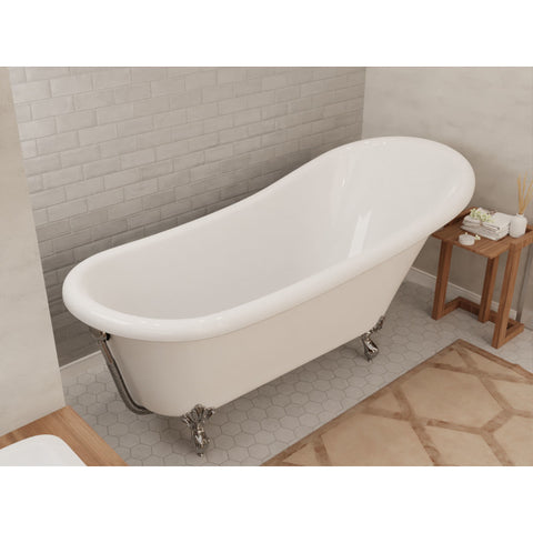 FT-CF131FAFT-CH - ANZZI 67.32” Diamante Slipper-Style Acrylic Claw Foot Tub in White