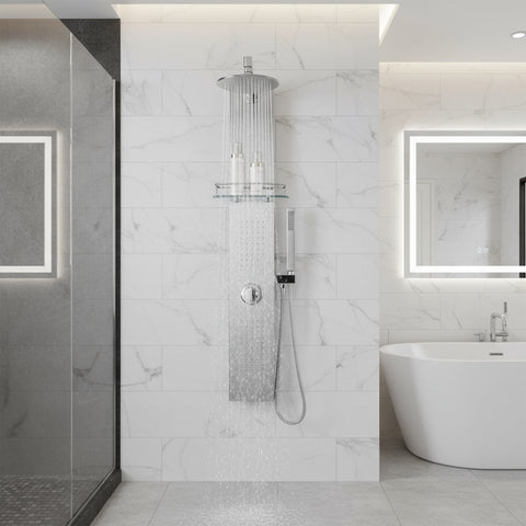 Coastal Series 44 in. 2-Jetted Full Body Shower Panel System in Brushed Steel with Heavy Rain Showerhead and Spray Wand