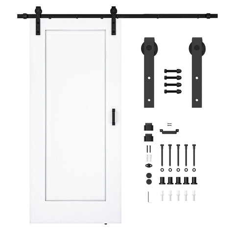 Cenote Series 36 in. x 84 in. Unfinished Ready-to-Stain MDF Interior Sliding Barn Door with Hardware Kit in Matte Black
