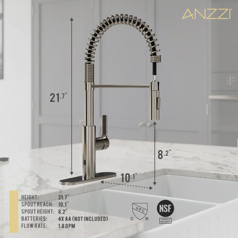 ANZZI Ola Hands Free Touchless 1-Handle Pull-Down Sprayer Kitchen Faucet with Motion Sense and Fan Sprayer