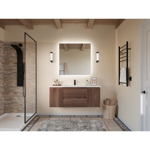 VT-MR4CT48-DB - ANZZI ANZZI Conques 48 in W x 20 in H x 18 in D Bath Vanity in Dark Brown with Cultured Marble Vanity Top in White with White Basin & Mirror