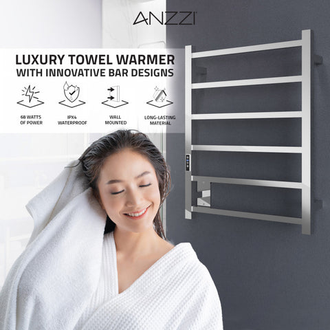 ANZZI Charles Series 6-Bar Stainless Steel Wall Mounted Electric Towel Warmer Rack