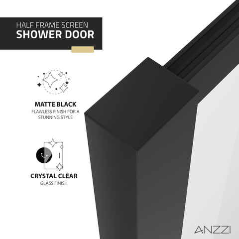 Himmel Series 34 in. x 78 in. Fixed Frameless Shower Door in Matte Black with Tsunami Guard Tempered Clear Glass