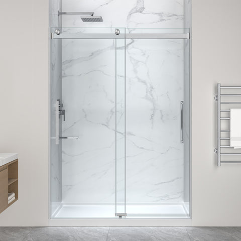 Stellar Series Sliding Frameless Shower Door  with Alcove Shower Base