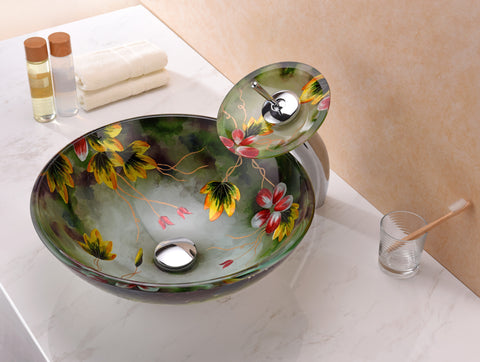 Impasto Series Vessel Sink in Hand Painted Mural