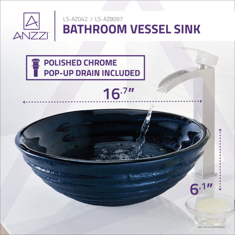 ANZZI Rongomae Series Deco-Glass Vessel Sink in Coiled Blue