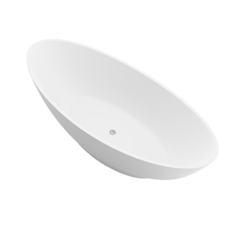 ANZZI Ala 6.2 ft. Solid Surface Center Drain Freestanding Bathtub in Matte White