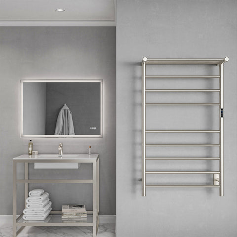 TW-AZ012BN - ANZZI Eve Series 8-Bar Wall Mounted Electric Plug-In Bathroom Towel Warmer Rack in Brushed Nickel Finish Stainless Steel