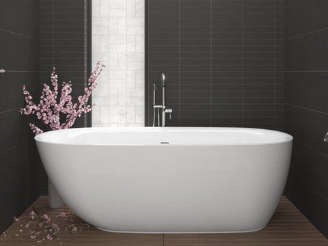 Ami Series 67 in. x 30 in. Flat Bottom Acrylic Freestanding 91 Gallon Soaking Bathtub with Center Drain in Glossy White