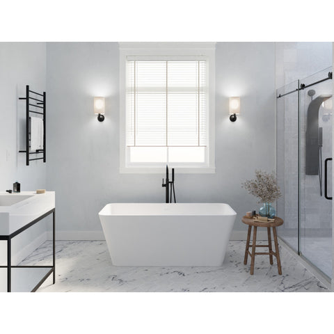 BS-S03 - ANZZI Fomaia 4.9 ft. Man-Made Stone Center Drain Freestanding Bathtub in Matte White