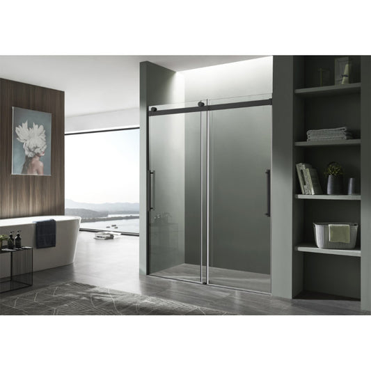 SD-FRLS05901MB - ANZZI Stellar Series 48 in. x 76 in. Frameless Sliding Shower Door with Handle in Matte Black