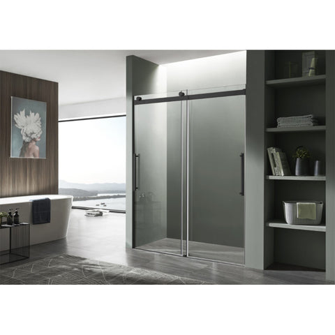 SD-FRLS05902MB - ANZZI Stellar Series 2 in. x 76 in. H Sliding Frameless Shower Door in Matte Black with Tsunami Guard Tempered Glass