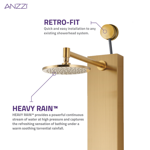 SP-AZ080BG - ANZZI Beverly Series 43 in. 3-Jetted Shower Tower with Heavy Rain Shower and Body Jets and Spray Wand in Gold